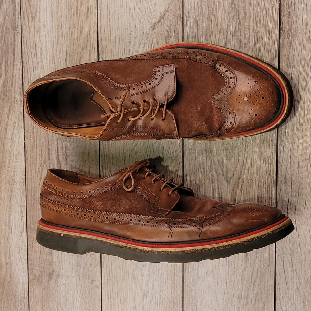 PAUL SMITH Italy Brown Leather Suede Sz 10 Long Wing Tip Mens Dress Shoes
